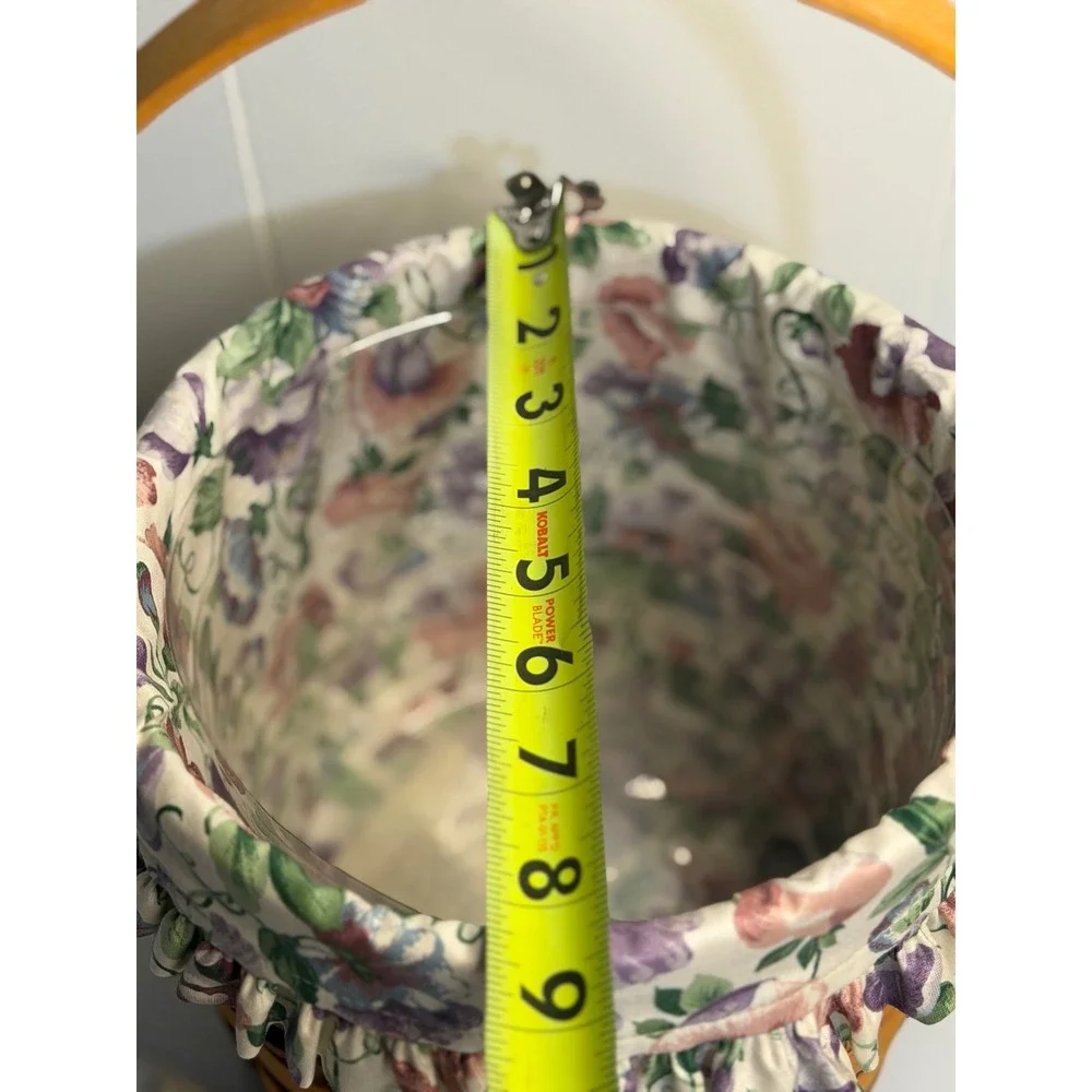 VTG Longaberger 96' May Series Sweet Pea Basket Brown Floral Liner Ceramic TieOn